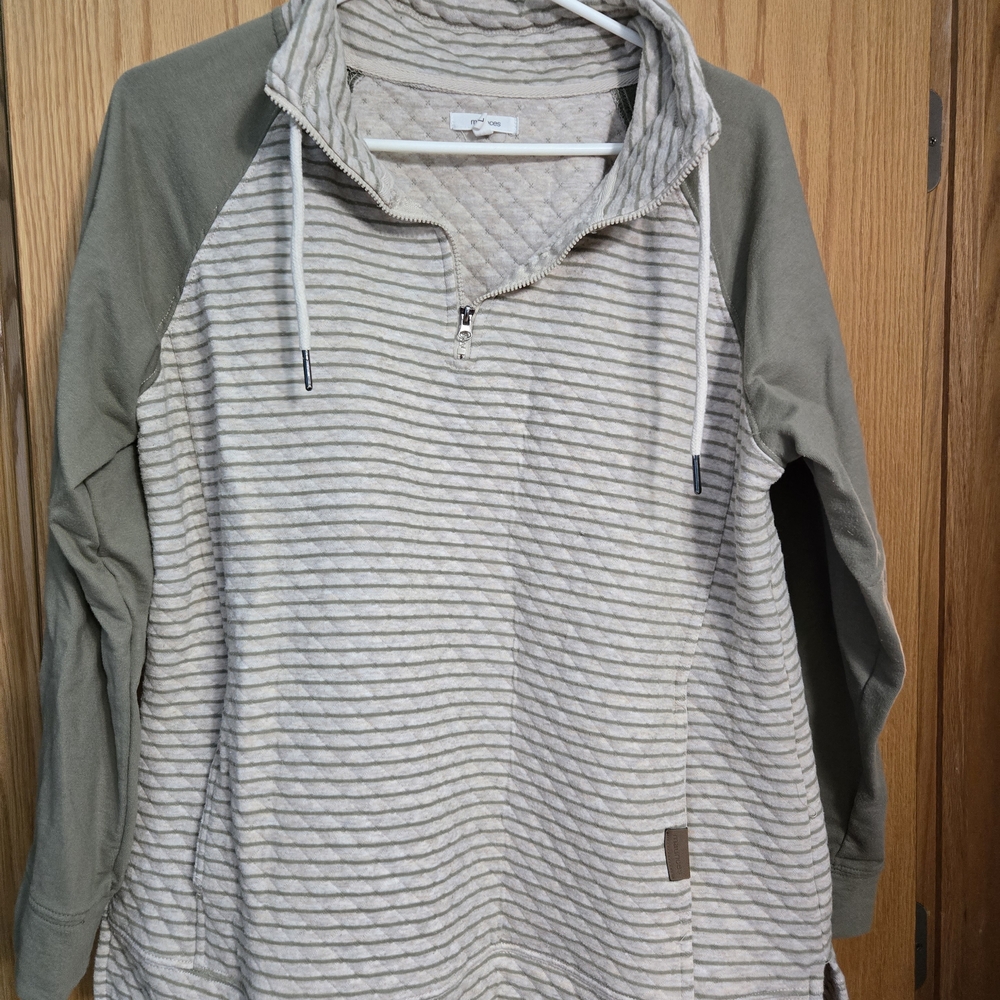 Maurices Striped Pullover Hoodie - Olive and Cream